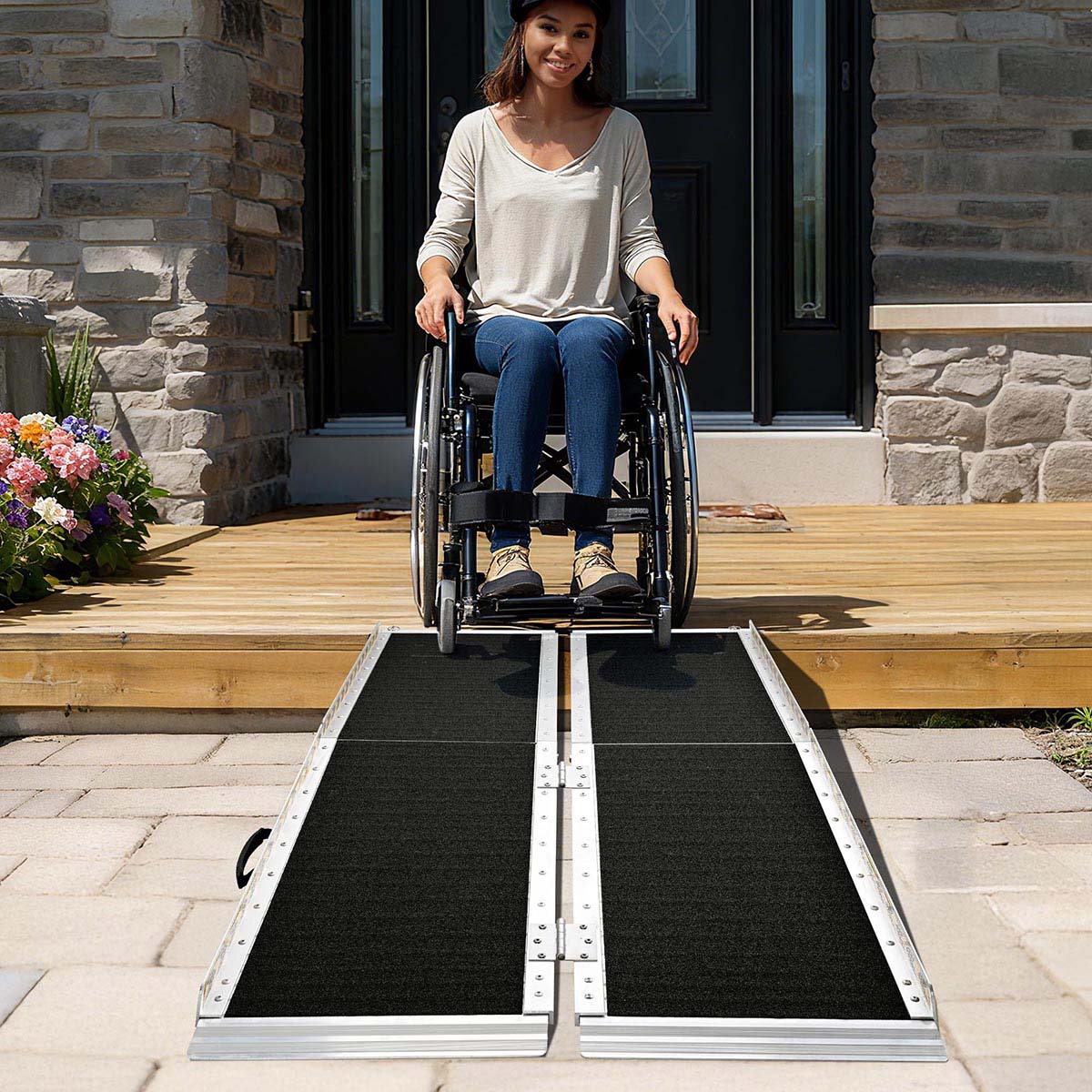 Aluminum Wheelchair Ramp 600lb Capacity 5'x29" Non-Slip Surface