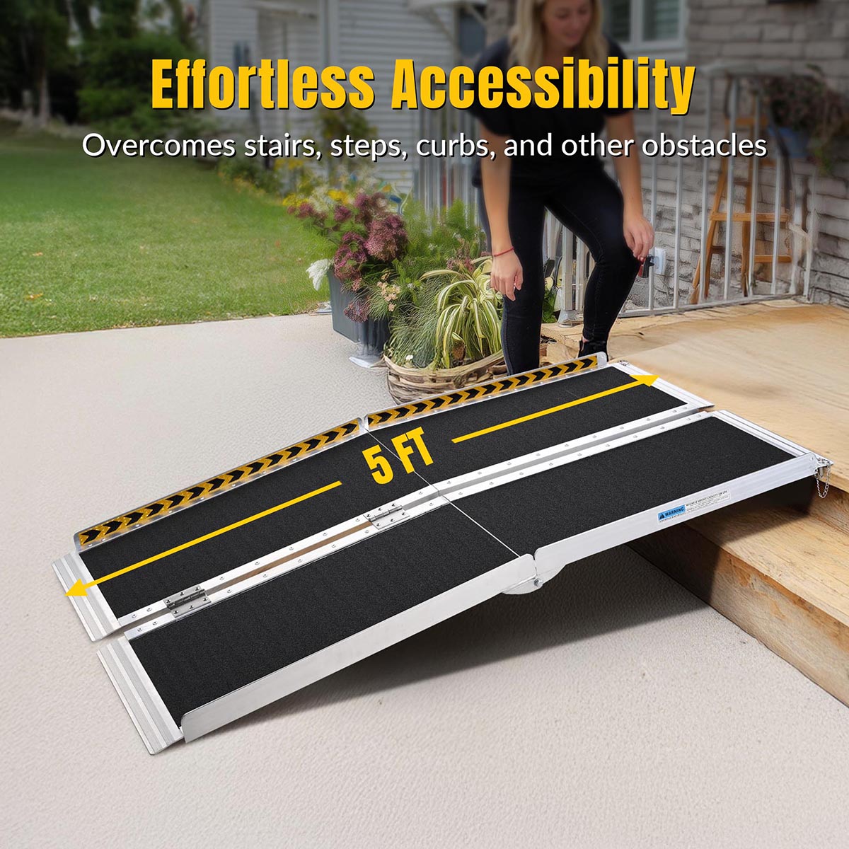 Aluminum Wheelchair Ramp 600lb Capacity 5'x29" Non-Slip Surface
