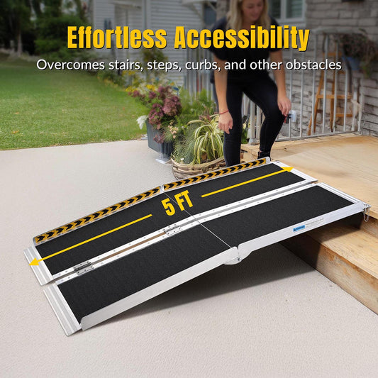 Aluminum Wheelchair Ramp 600lb Capacity 5'x29" Non-Slip Surface