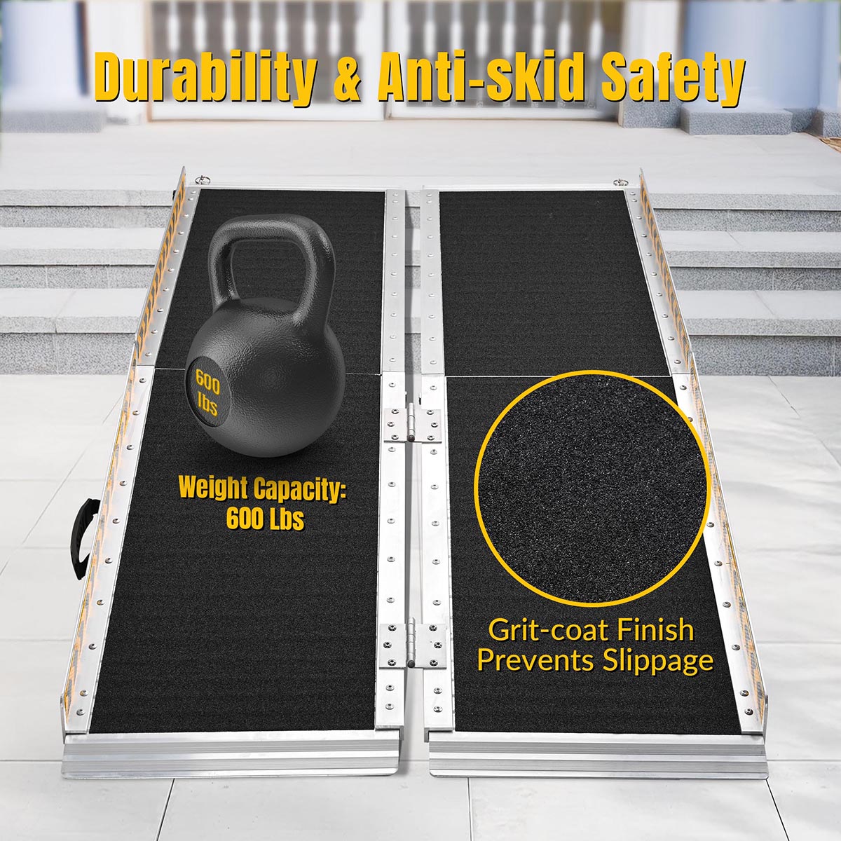 Aluminum Wheelchair Ramp 600lb Capacity 5'x29" Non-Slip Surface