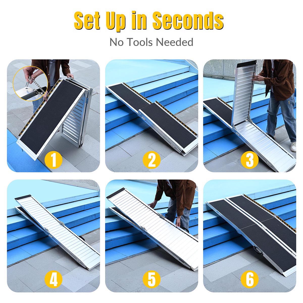 Aluminum Wheelchair Ramp 600lb Capacity 5'x29" Non-Slip Surface