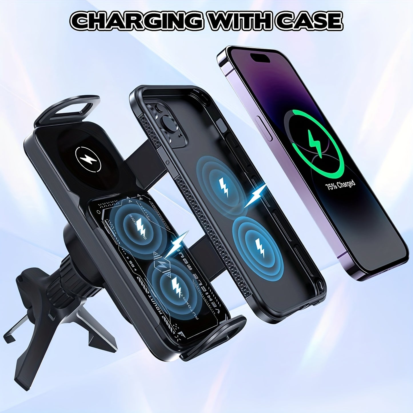 Car Universal Mobile Phone Holder 15W Wireless Fast Charging 2 In 1 Automatic Rotating Magnetic Mobile Phone Holder Car Air Outlet Holder, Automatic Clamping Automatic Rotating 90  Air Outlet Holder