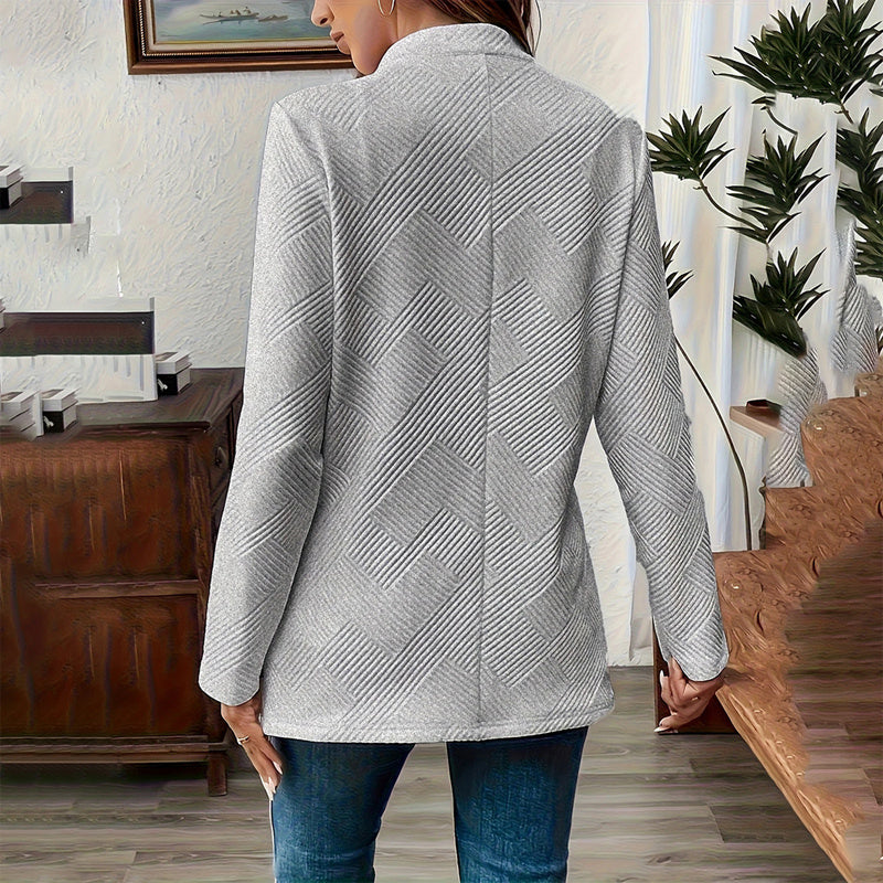 Women's Solid Color Notched Lapel Blazer - Textured Elegant Jacket For Fall&Winter Formal & Casual Wear