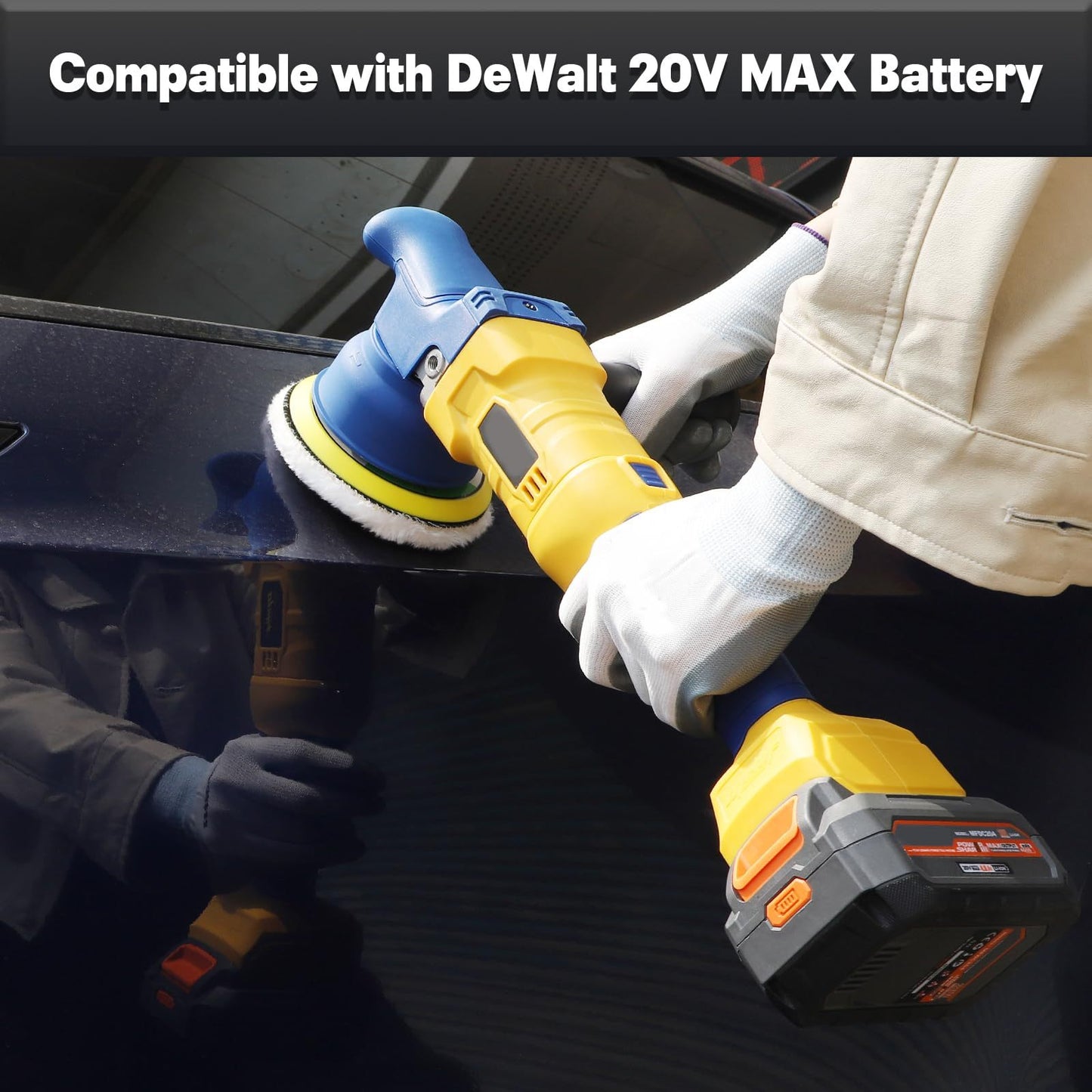 MaxMore 5 Inch Car Buffer Polisher Compatible With DE Walt 20V MAX Battery, 6-Speed Variable Speed Cordless Track Random Waxer, Dual Acting, 5,000RPM Brushless, Detachable Handle For Polishing Details