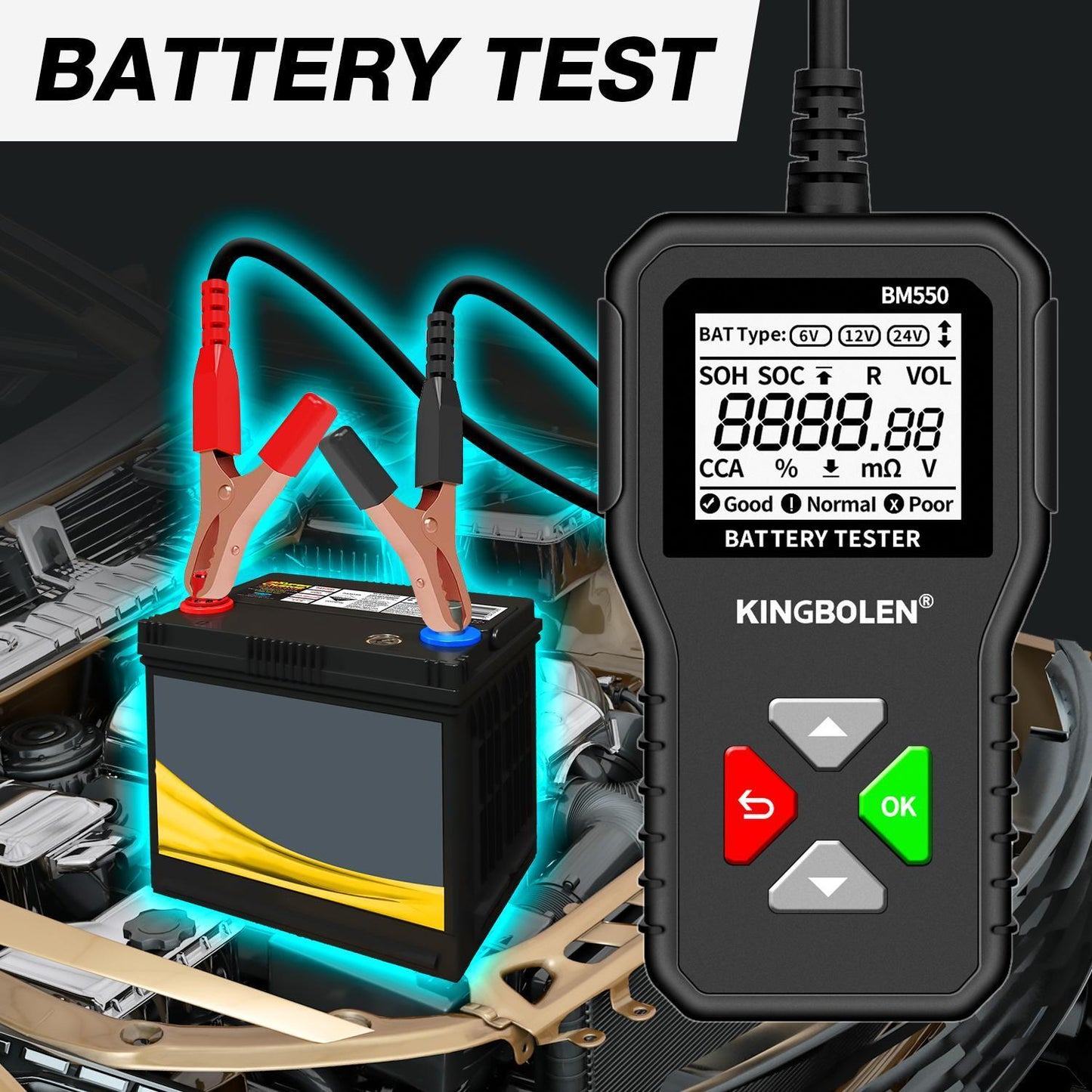 Jinbolun BM550 Car Battery Tester 6V 12V 24V Voltage Tester Battery Analyzer Diagnostic Instrument For All Cars