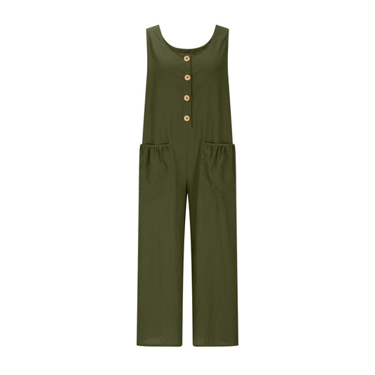 Women's Elegant Wide-Leg Jumpsuit - Button Front Formal & Casual Romper, Lightweight Wear