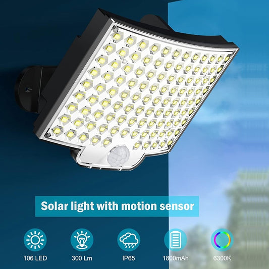 Solar Outdoor Lights Waterproof, LED Security Lights With 16.5 Ft Cable, Motion Sensor Lights, Flood Light For Streets, Courtyards,Parking Garages