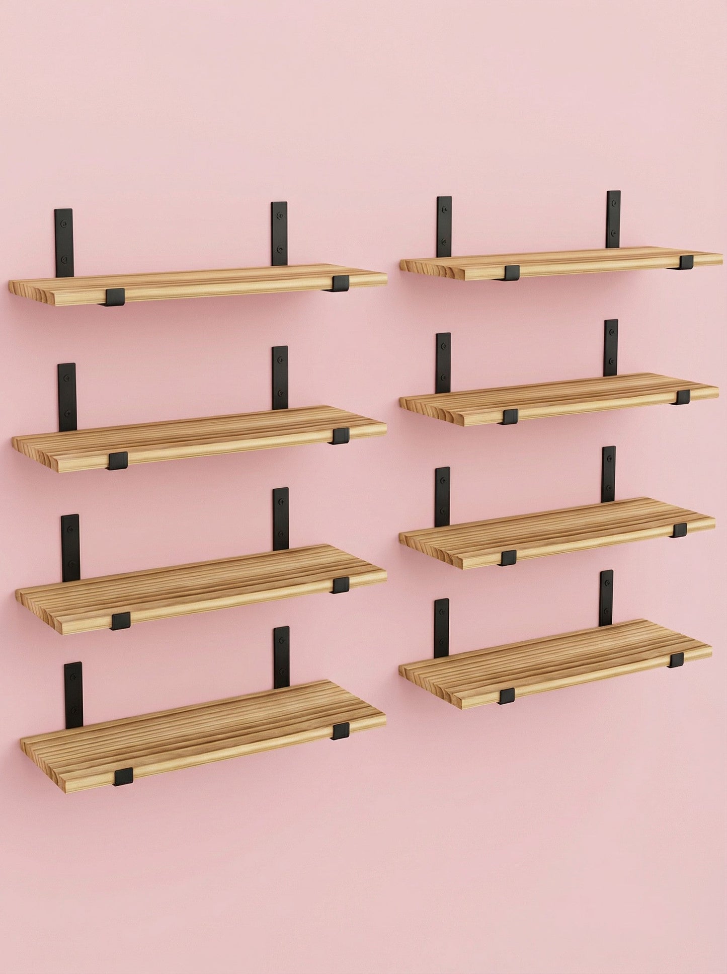 Wood Wall Shelves 15.8” with Metal Brackets – Rustic Floating Shelves | 5/8 Pack