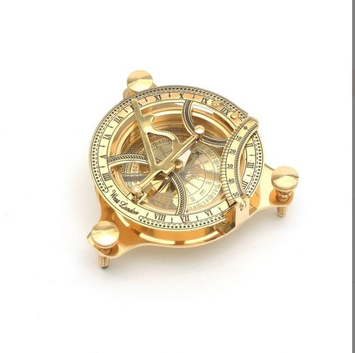 Vintage Collectible Brass Sundial Campass-Golden