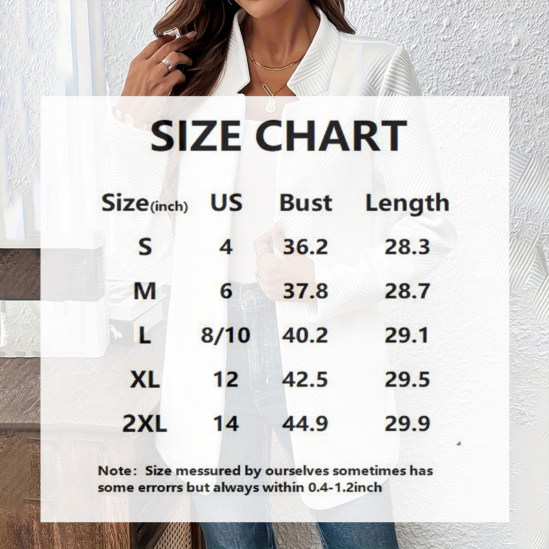 Women's Solid Color Notched Lapel Blazer - Textured Elegant Jacket For Fall&Winter Formal & Casual Wear