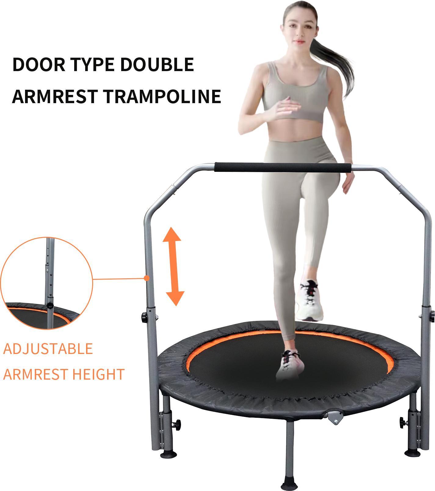 Folding Mini Fitness Trampoline With Adjustable Handles For Adults, Suitable For Indoor And Outdoor Exercise