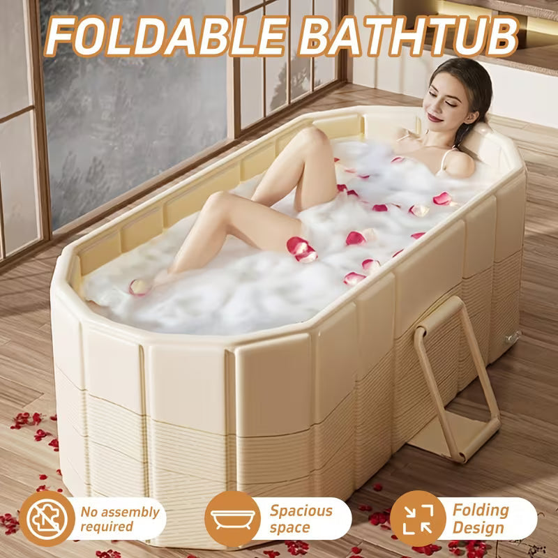 48-Inch Folding Portable Adult Bathtub with Corner Drain