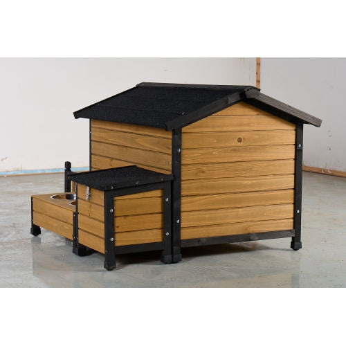 Large Wooden Dog House With Storage Box And Feeding Station, Outdoor Pet Kennel With Asphalt Roof, Porch, And Lockable Door  Weatherproof Fir Wood Dog Home For Small To Medium Dogs