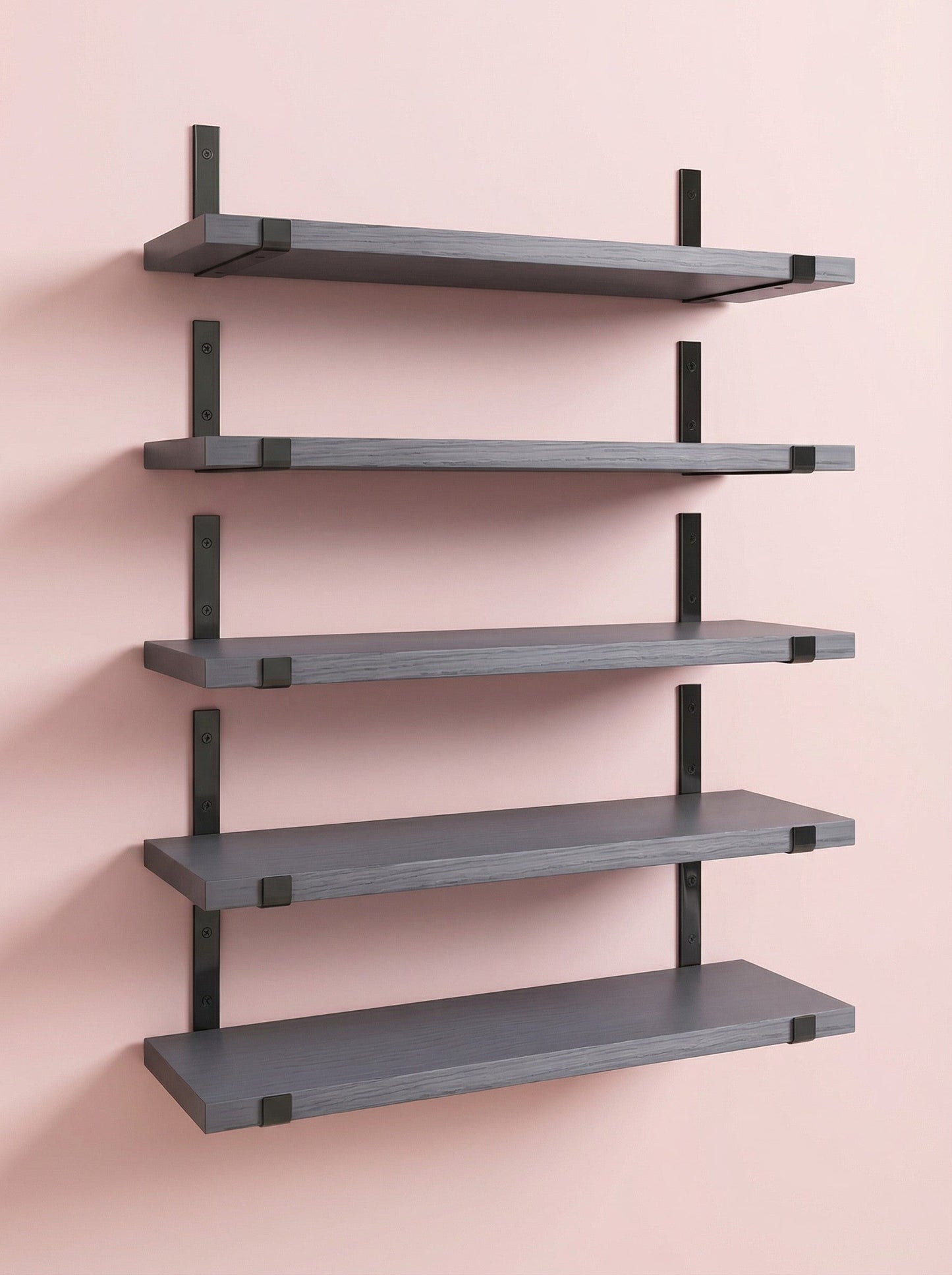 Wood Wall Shelves 15.8” with Metal Brackets – Rustic Floating Shelves | 5/8 Pack