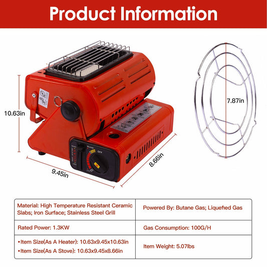 1Pc 2 In 1 Portable Butane Burner Heater Outdoor Butane Gas Heater Warmer Heating Cooking Stove Cooker For Camping Fishing RV Travel Fedex Shipping
