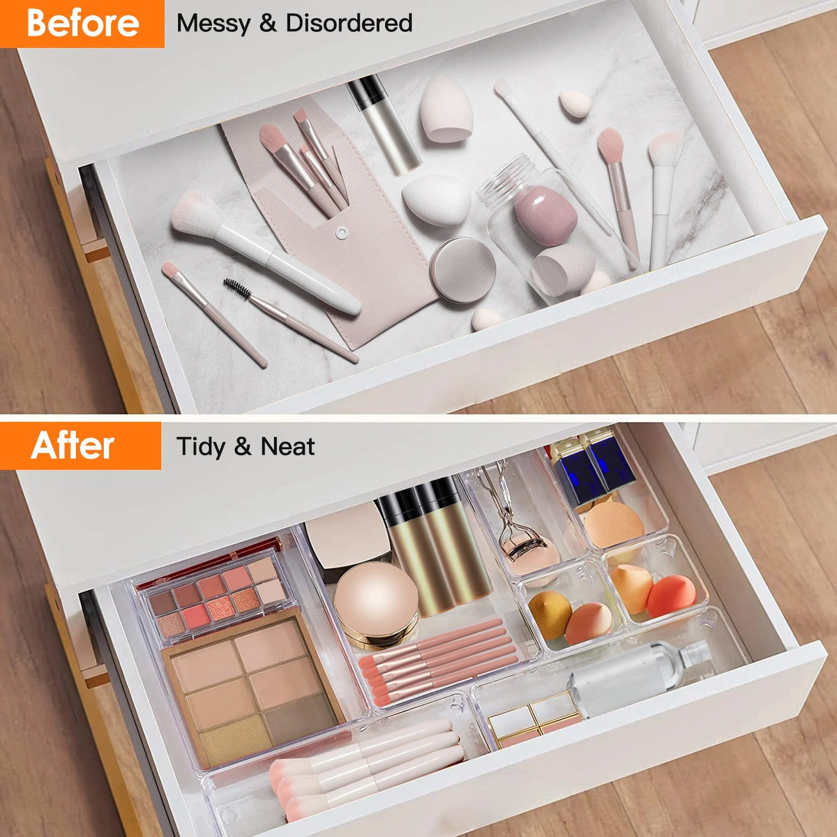 25-Piece Clear Drawer Organizer Set – 4 Sizes