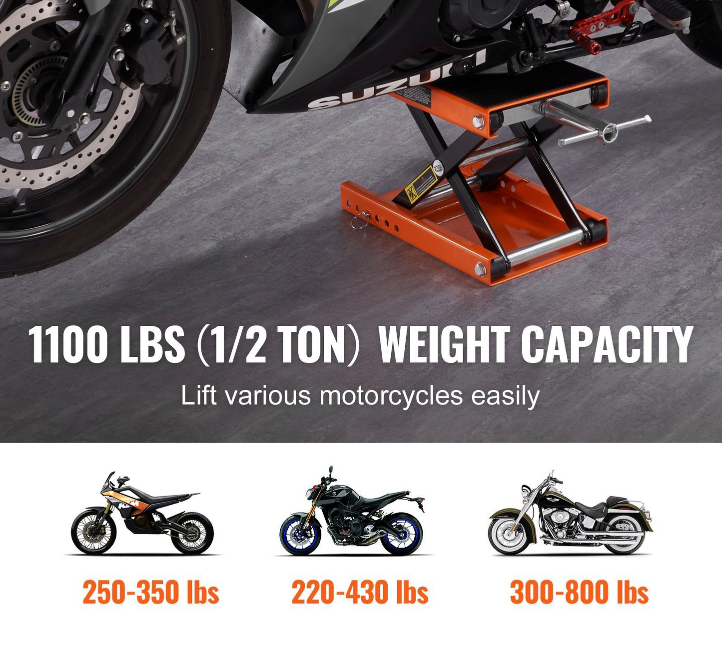 Motorcycle Lift, 1100 LBS Motorcycle Scissor Lift Jack With Wide Deck & Safety Pin, Center Hoist Crank Stand, Steel Scissor Jack For Street Bikes, Cruiser Bikes, Touring Motorcycles