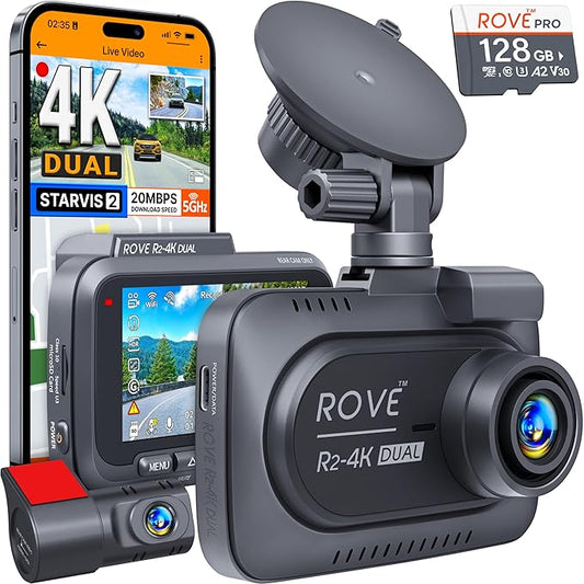 R2-4K DUAL Dash Cam Front and Rear, STARVIS 2 Sensor, FREE 128GB Card Included, 5G WiFi