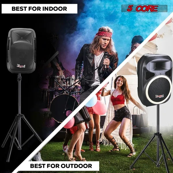 5 Core Speaker Stand Tripod Pair Floor Heavy Duty Adjustable Up To 72 Inch DJ Studio Monitor Stands Pole Mount - SS HD 2PK BLK BAG