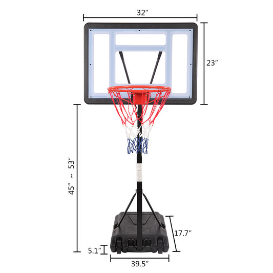 PVC Transparent Board Basket Frame Adjustable 115-135cm Basketball Stand