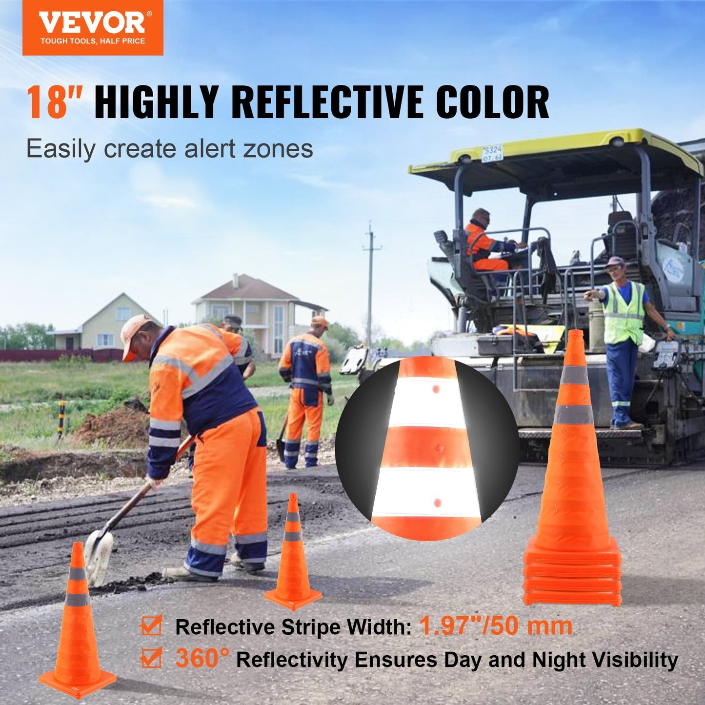 Safety Cones, 4 Pack 28 Inch Collapsible Traffic Cones, Construction Cones With Reflective Collars, Wide Base And A Storage Bag, For Traffic Control, Driving Training, Parking Lots