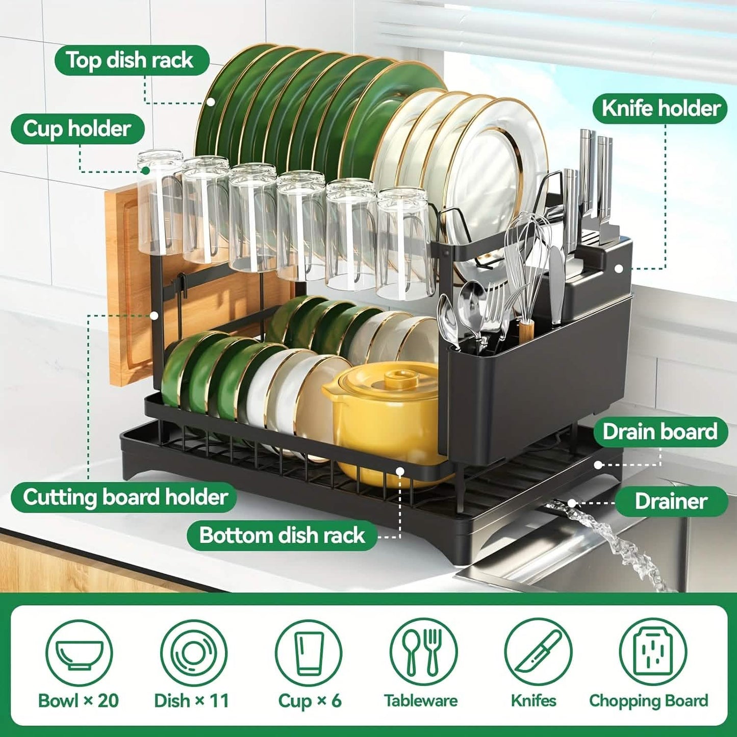 Black Metal Dish Rack – 2-Layer / 3-Layer