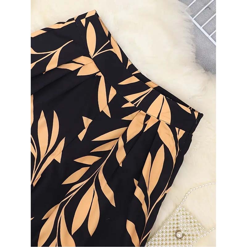 Women's 2 Piece Outfits Plants Graphic Print Crop Halter Top And Wide Leg Pants Set