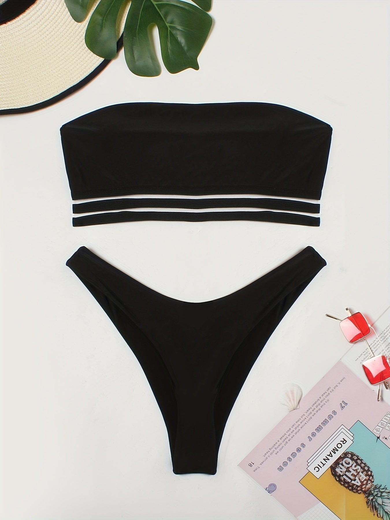Women's Bikini Set - Sexy Strapless Solid-color Swimsuit Set For Beach Style.
