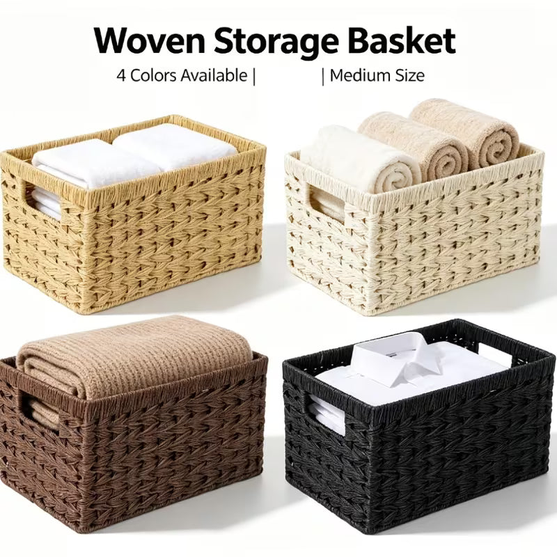 Woven Hyacinth Storage Baskets with Cut-out Handles