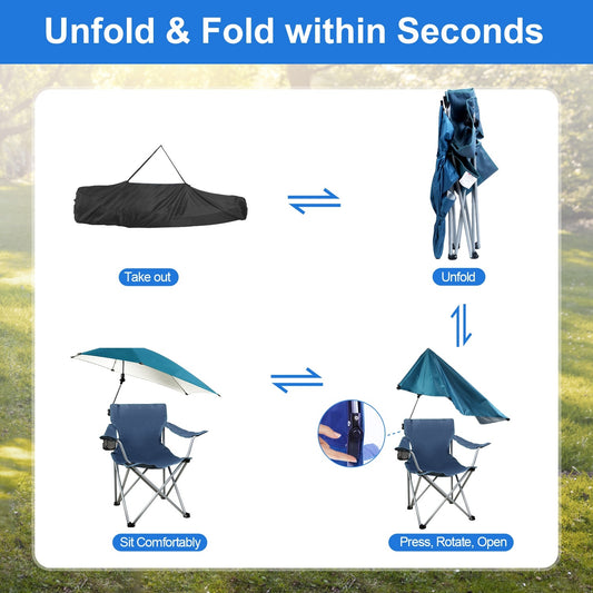 1Pc Foldable Beach Chair With Sun Canopy Cup Holder Carry Bag Adkustable Armrest Detachable Umbrella 220.5lbs Max Load Fedex Shipping