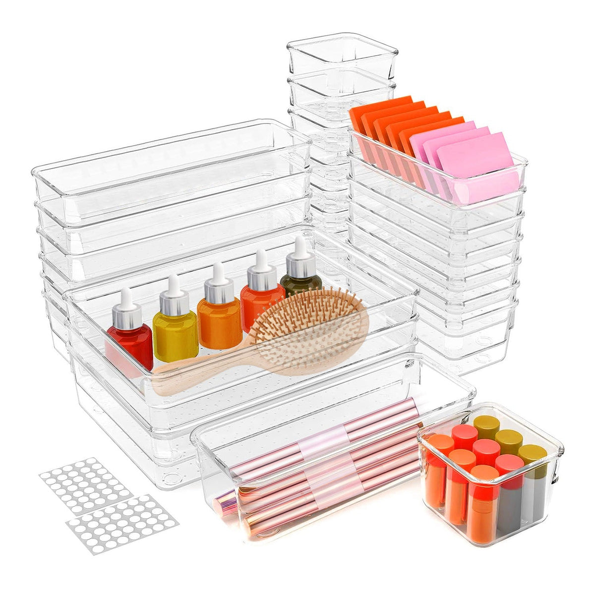 25-Piece Clear Drawer Organizer Set – 4 Sizes