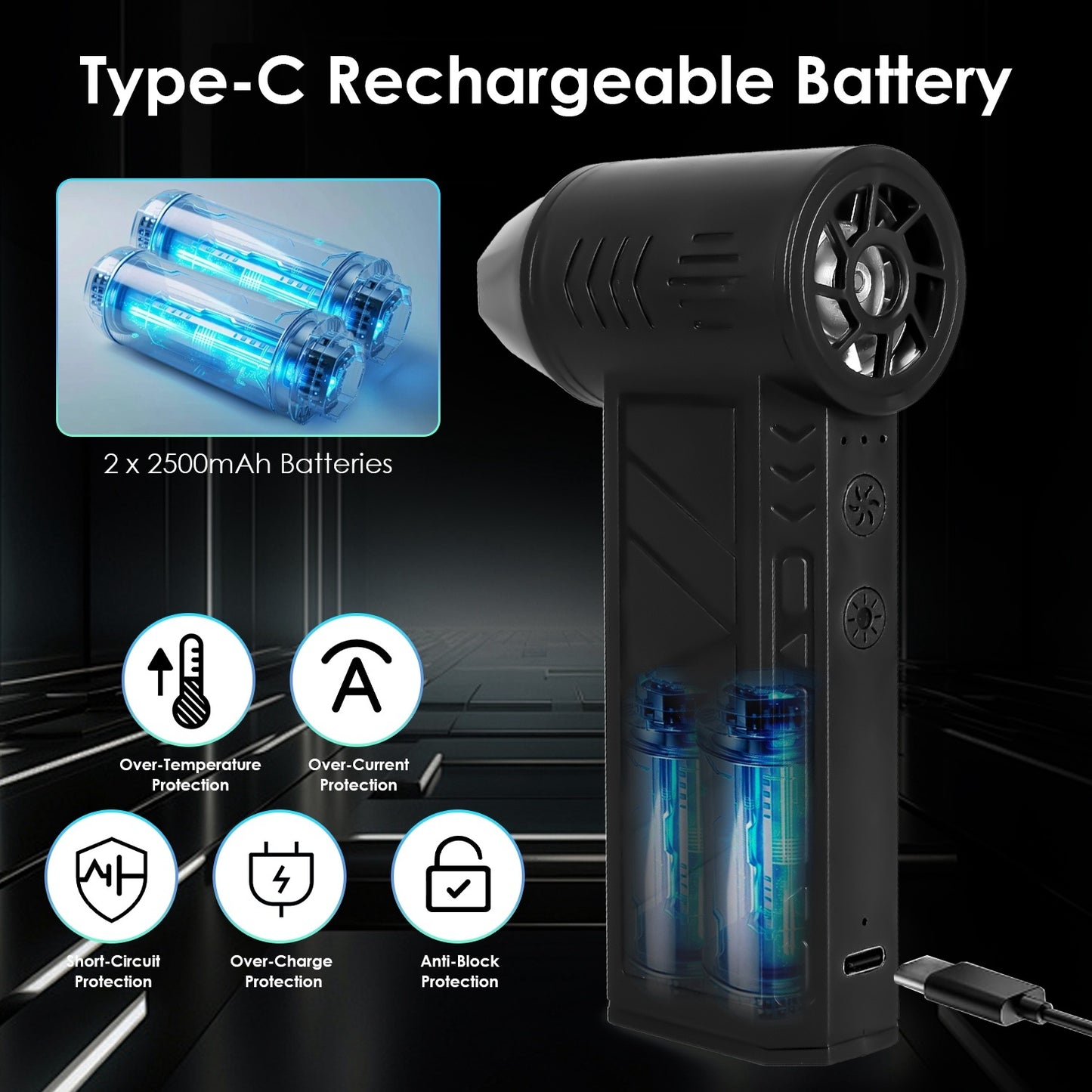 1Pc Compressed Air Duster With LED Light Up To 150000RPM Speed For PC Keyboard Cleaning High Speed Rechargeable Cordless Air Blower With 4 Speeds For Home Car Outdoor