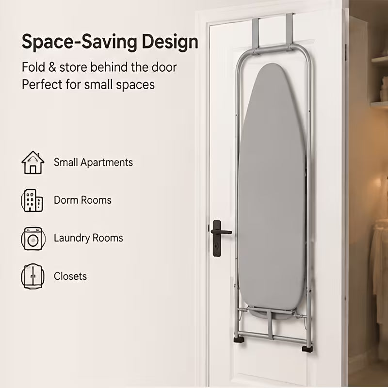 Over-the-Door Hanging Foldable Ironing Board with Iron Rest