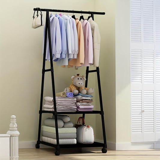 Multifunctional Metal Clothes Drying Rack With Edge, Home Kitchen Wardrobe Independent Triangle Movable Multi-layer Storage Rack
