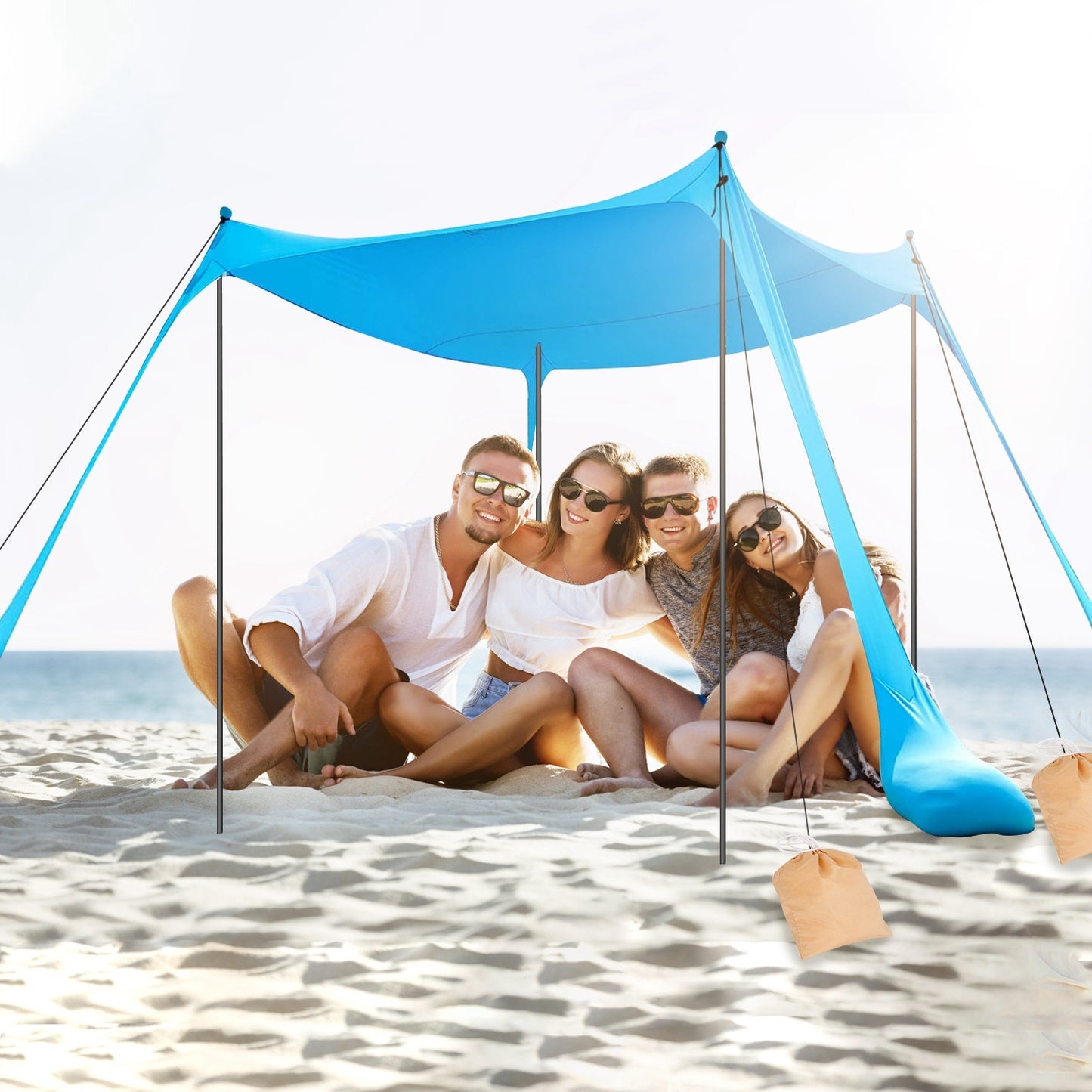 1Pc 5-8 Person Beach Tent Sun Shelter Canopy 10x10x6.6ft With Sandbag Foldable Poles Carry Bag UPF50 For Camping Trip Fishing Picnic Fedex Shipping