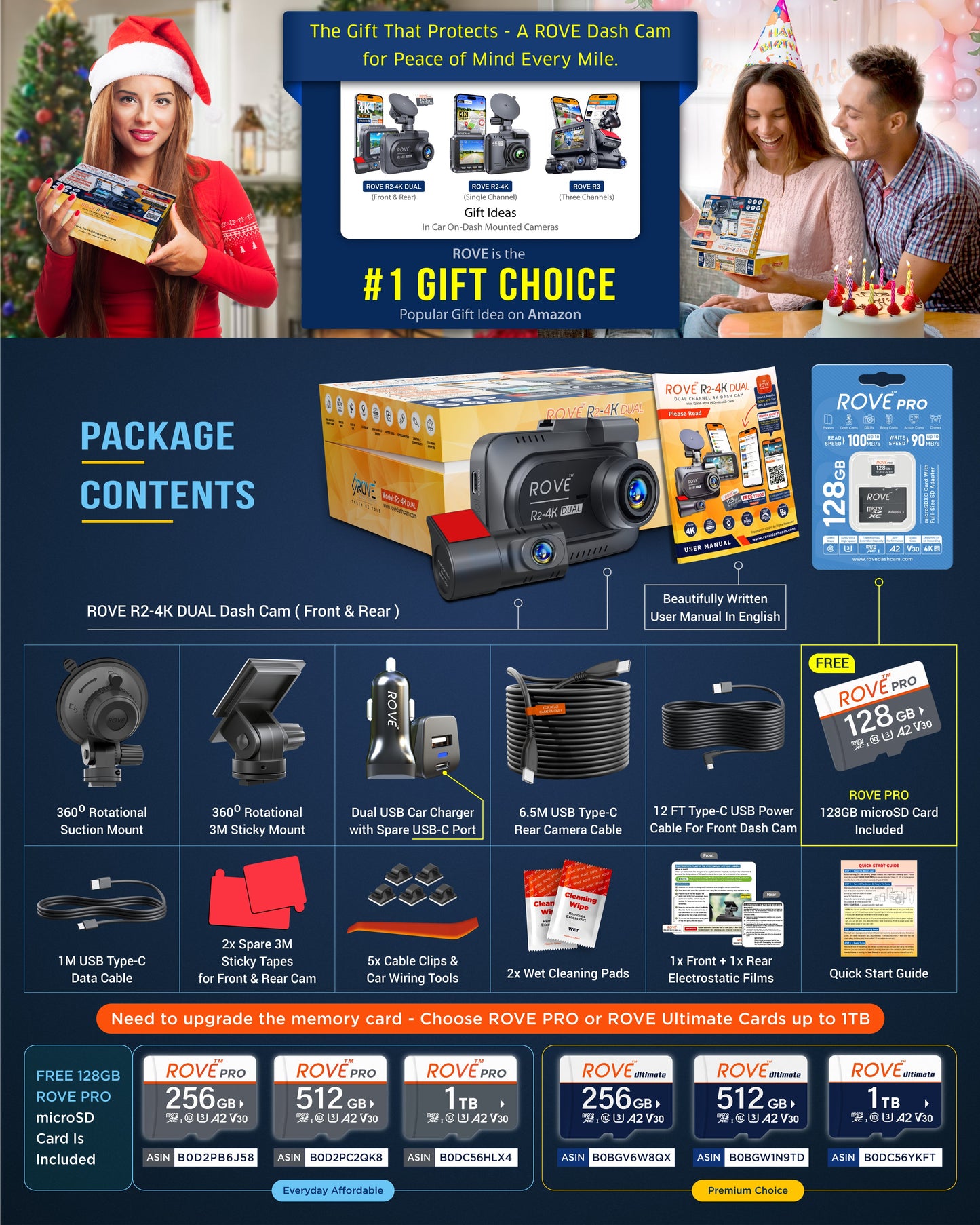 R2-4K DUAL Dash Cam Front and Rear, STARVIS 2 Sensor, FREE 128GB Card Included, 5G WiFi