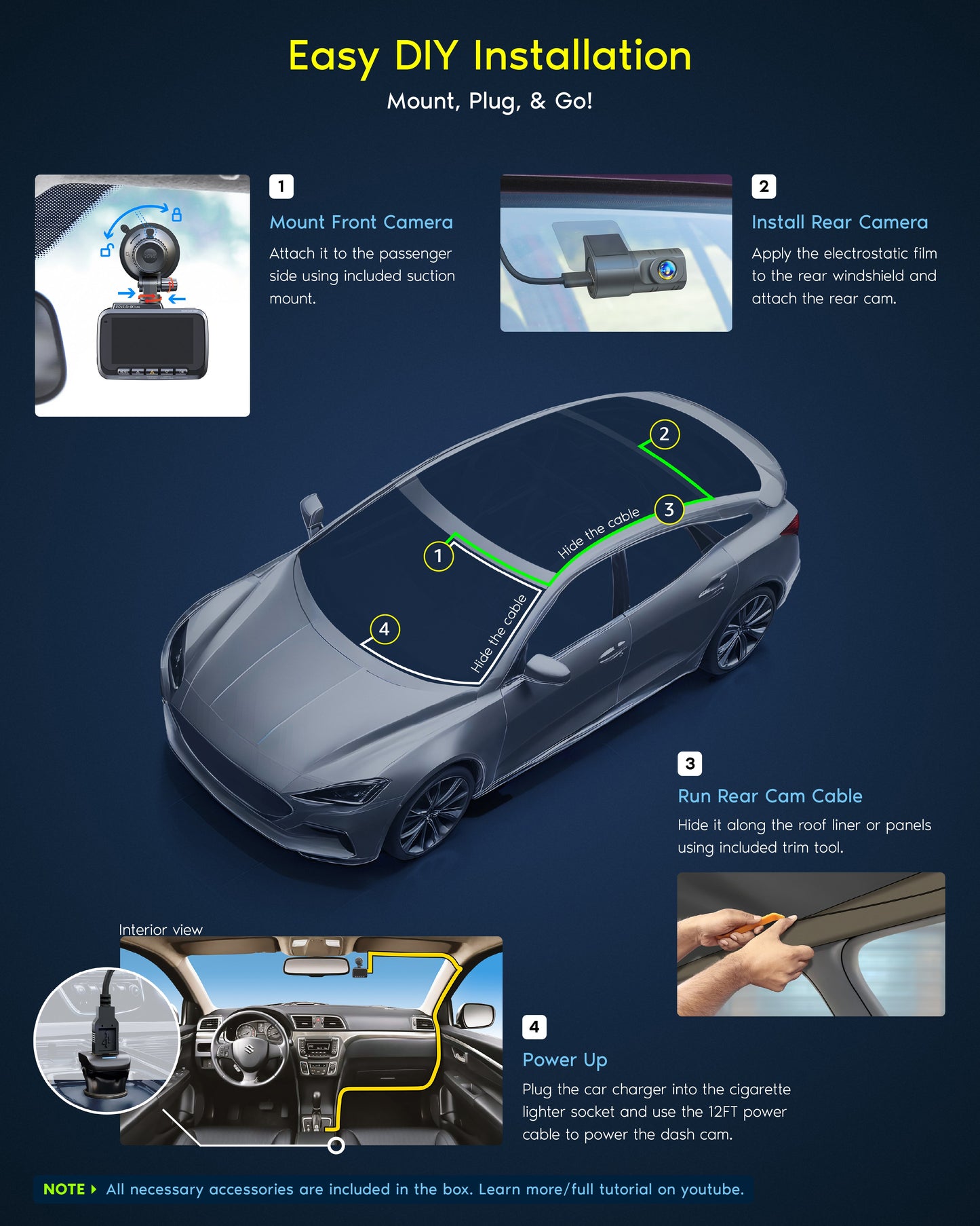 R2-4K DUAL Dash Cam Front and Rear, STARVIS 2 Sensor, FREE 128GB Card Included, 5G WiFi