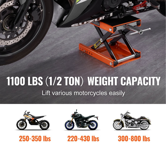 Motorcycle Lift, 1100 LBS Motorcycle Scissor Lift Jack With Wide Deck & Safety Pin, Center Hoist Crank Stand, Steel Scissor Jack For Street Bikes, Cruiser Bikes, Touring Motorcycles