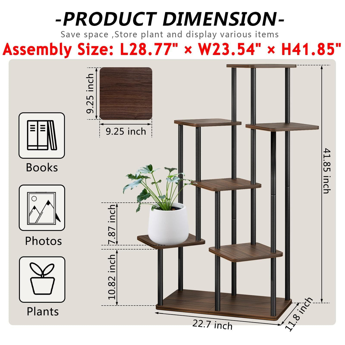 5-Tier Metal Plant Stand with Wheels, Rolling Indoor Outdoor Planter Shelf