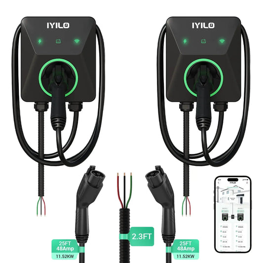 IYILO Dual Level 2 EV Charger Bundle – J1772 + J1772 With Power Sharing – 48A Hardwired
