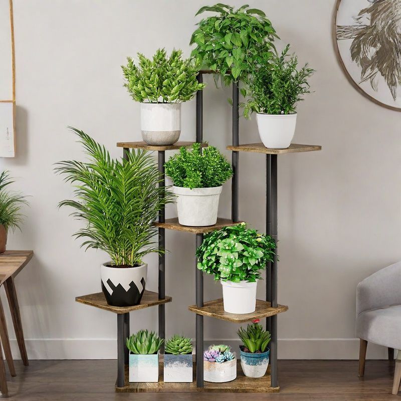 5-Tier Metal Plant Stand with Wheels, Rolling Indoor Outdoor Planter Shelf