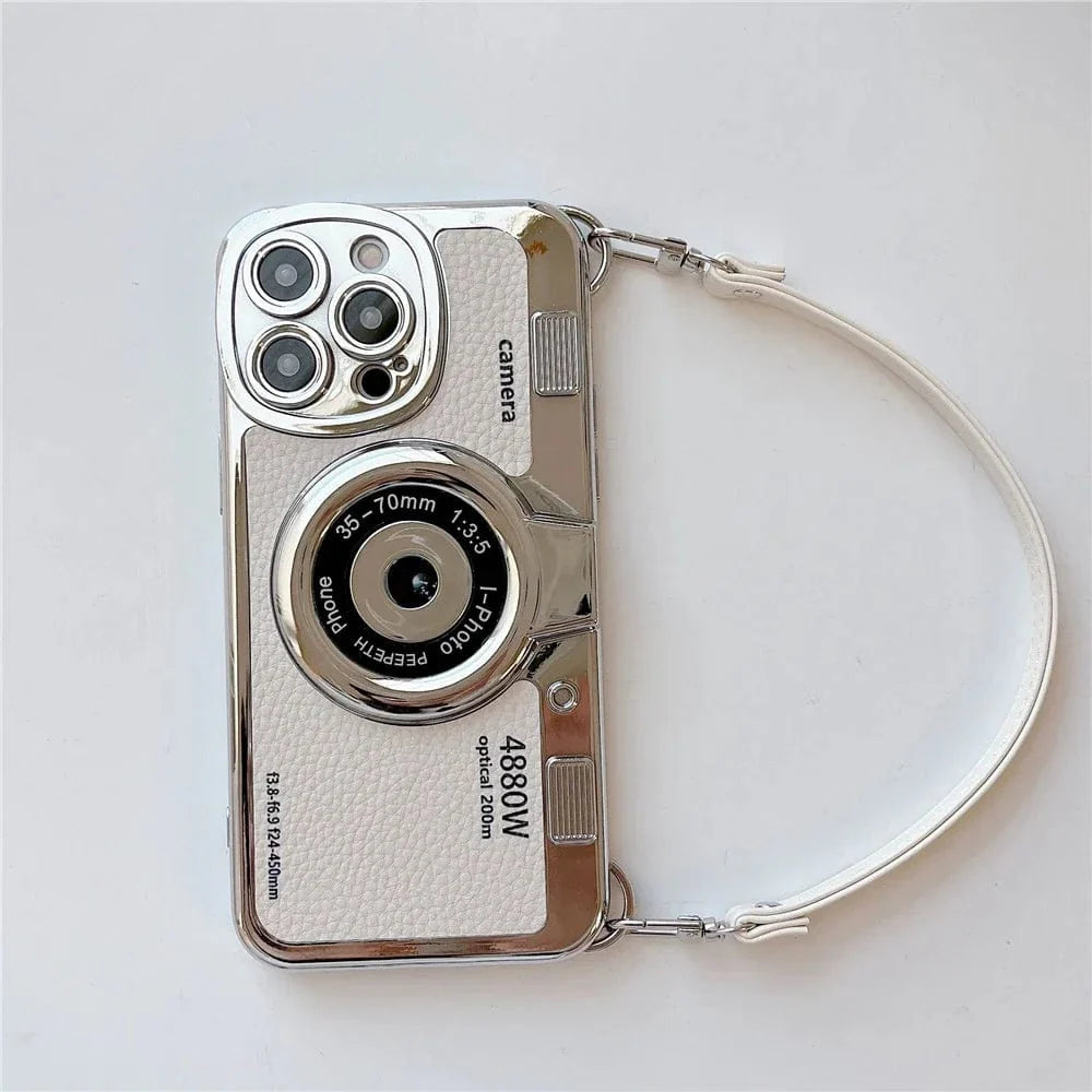 Luxury Retro Stereo Camera Lanyard iPhone Case