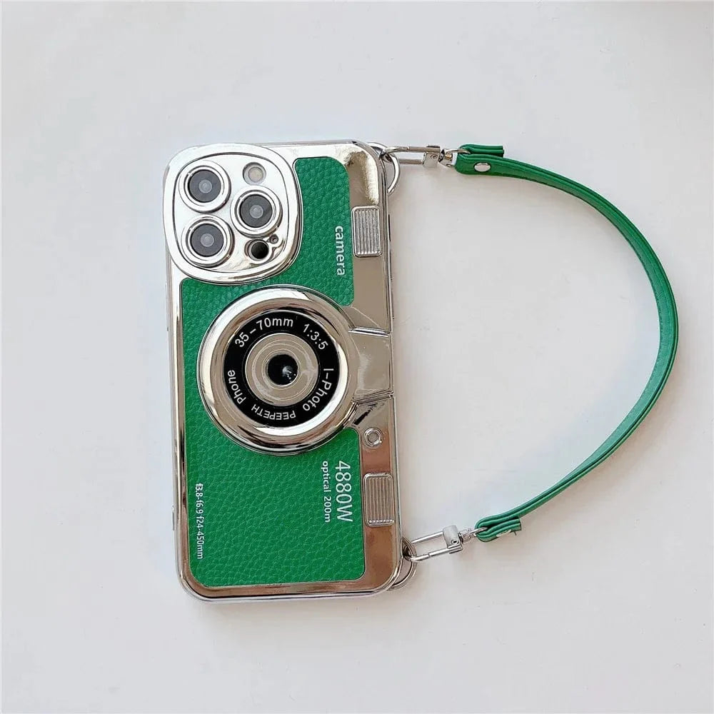Luxury Retro Stereo Camera Lanyard iPhone Case