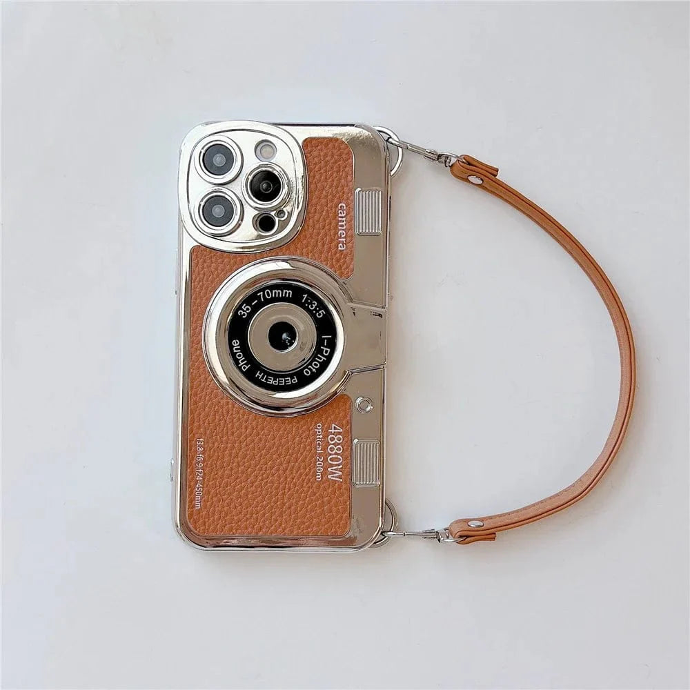 Luxury Retro Stereo Camera Lanyard iPhone Case