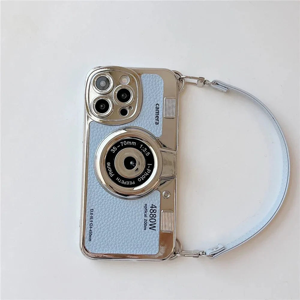 Luxury Retro Stereo Camera Lanyard iPhone Case
