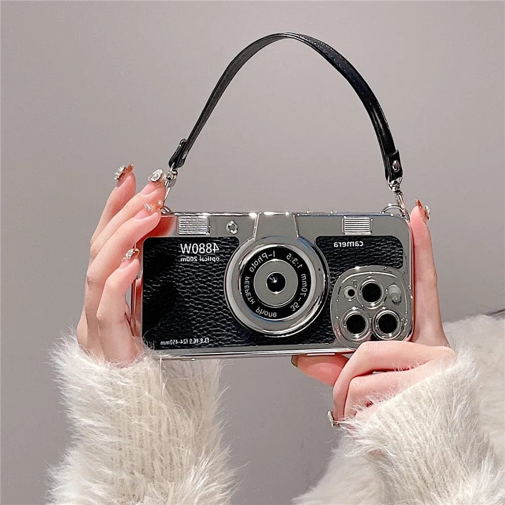 Luxury Retro Stereo Camera Lanyard iPhone Case