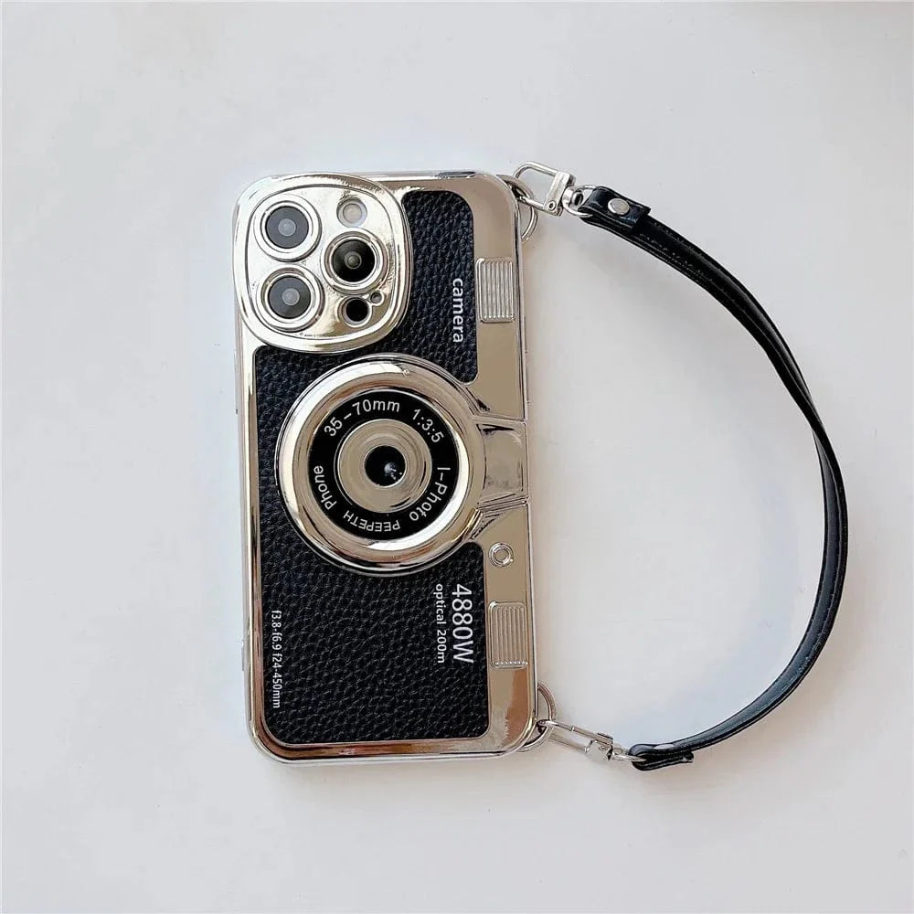 Luxury Retro Stereo Camera Lanyard iPhone Case