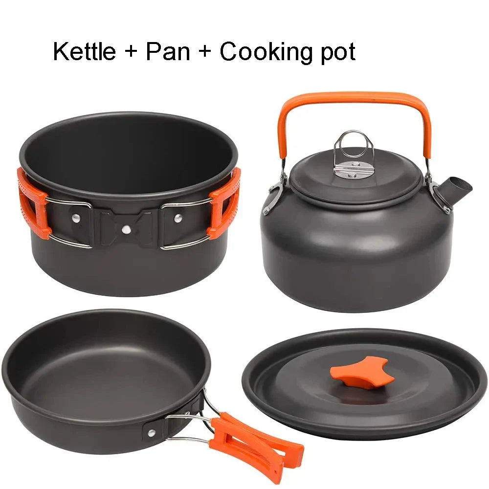 Complete Camping Kitchen Cookware Tableware & Teapot for 2-3