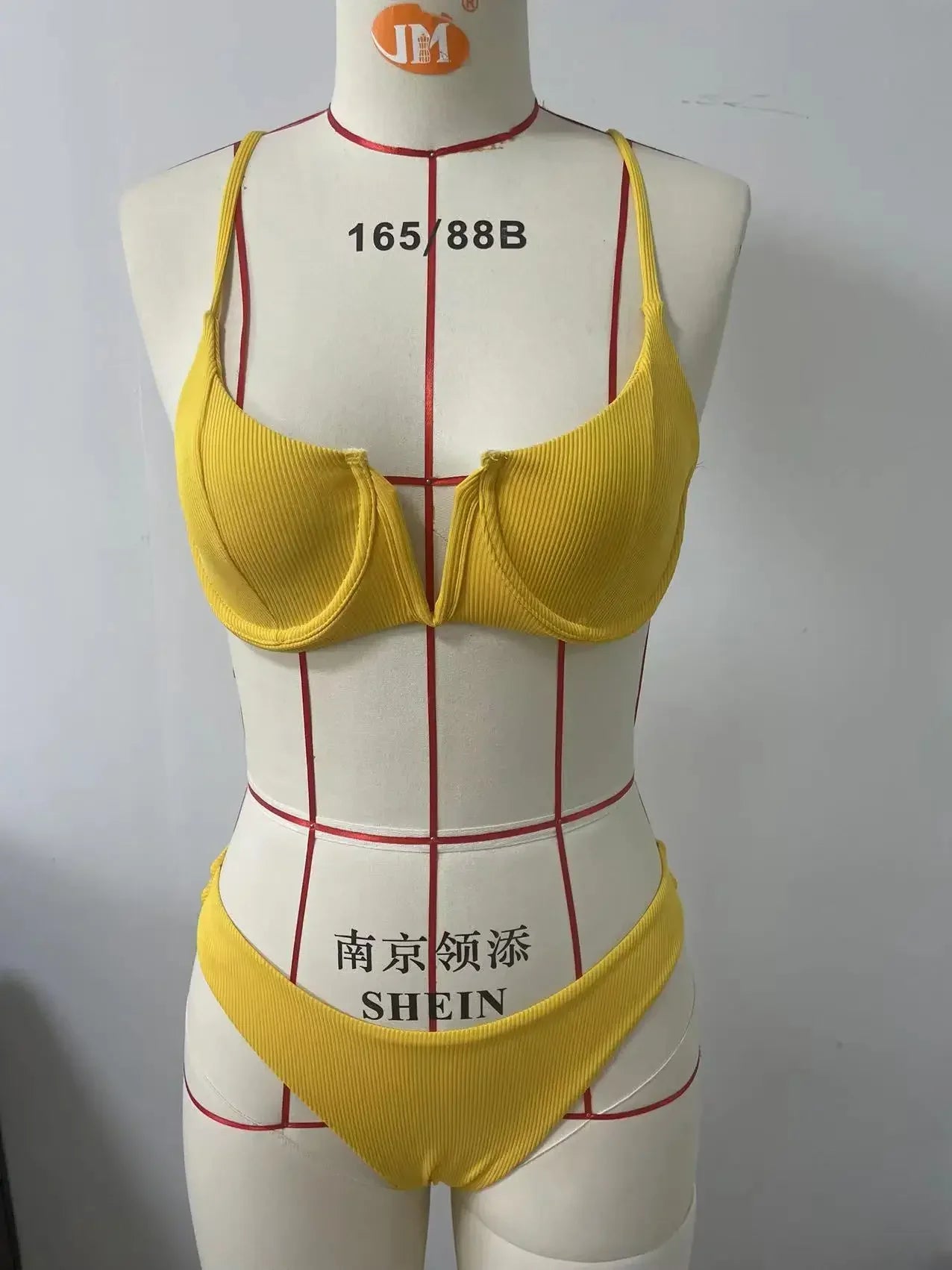 2024 Sexy Ribbed Underwired Swimsuit Women Solid Color V-neck Push Up Padded 2-piece Bikini High Cut Bathing Suit Beach Swimwear