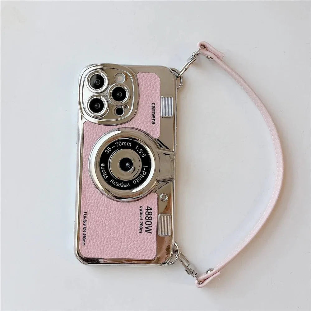 Luxury Retro Stereo Camera Lanyard iPhone Case